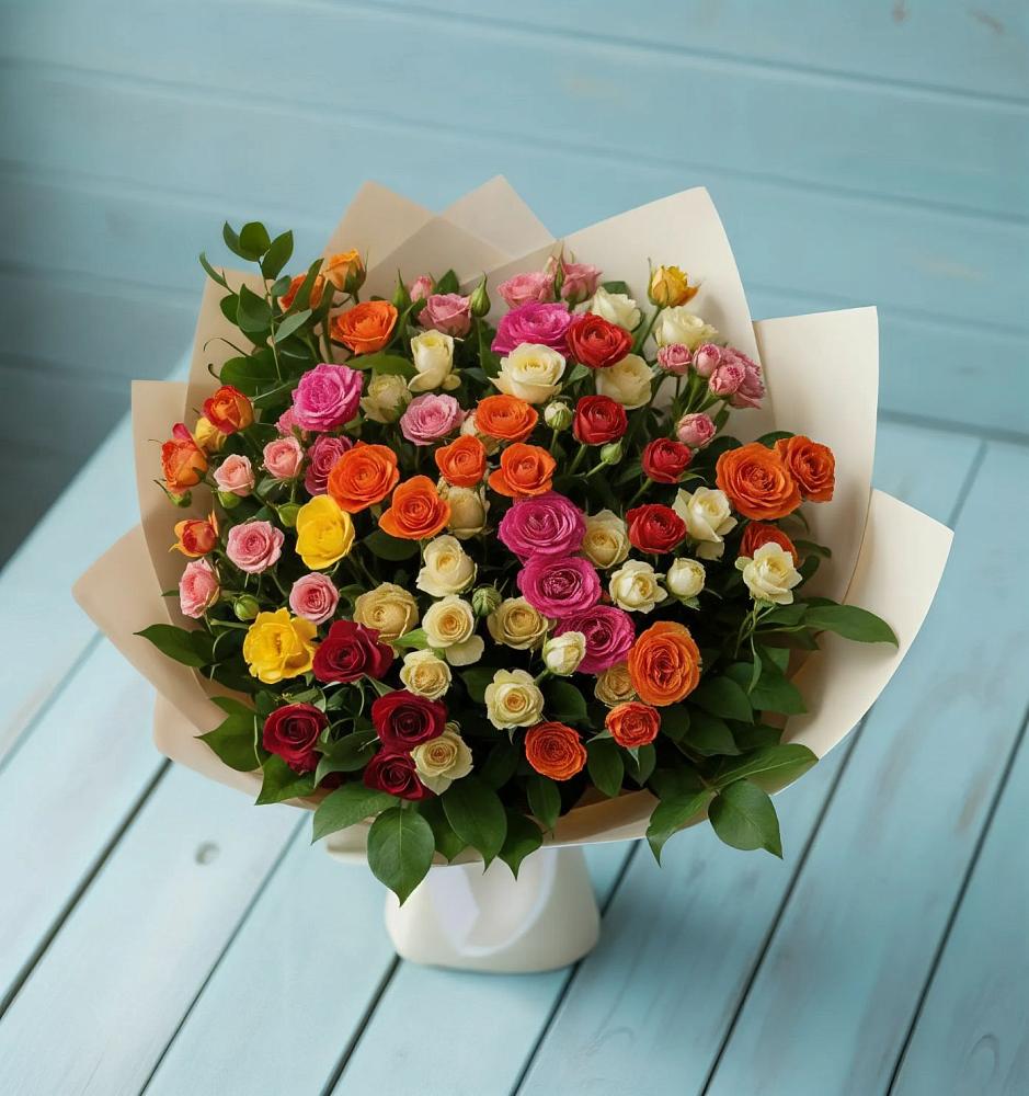 Букет Микс из разноцветных кустовых роз в Борзе