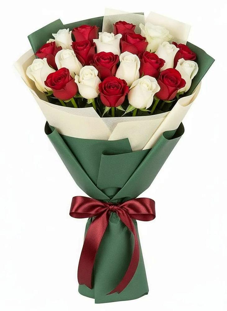 Букет Микс из красных и белых роз в Борзе