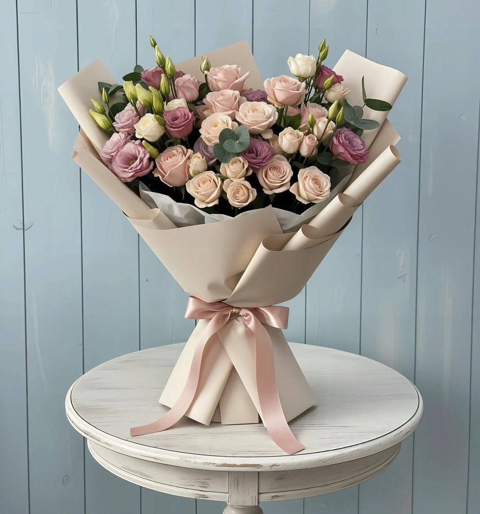 Букет цветов из: Розы и Лизиантусы в Борзе